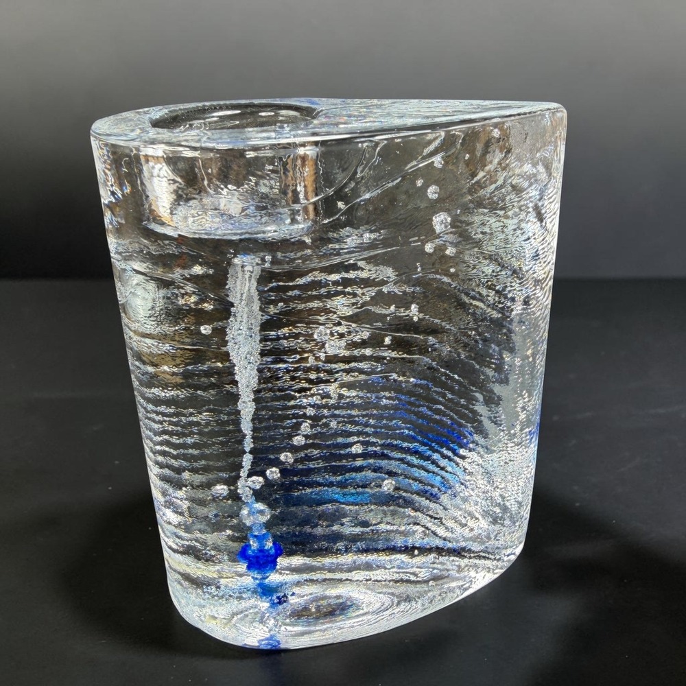 Kosta Boda Sweet Heart Glass Candle Holder Kjell Engman Blue Bubble Votive 6x5